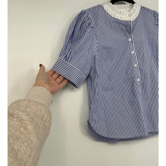 J. Crew Puff-sleeve button-front shirt in stripe - Picture 4 of 7